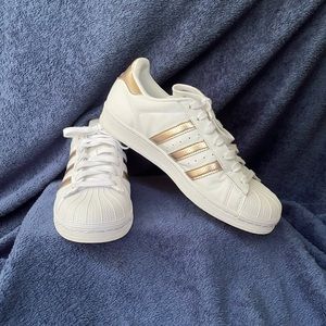 Gold and White Adidas Superstars